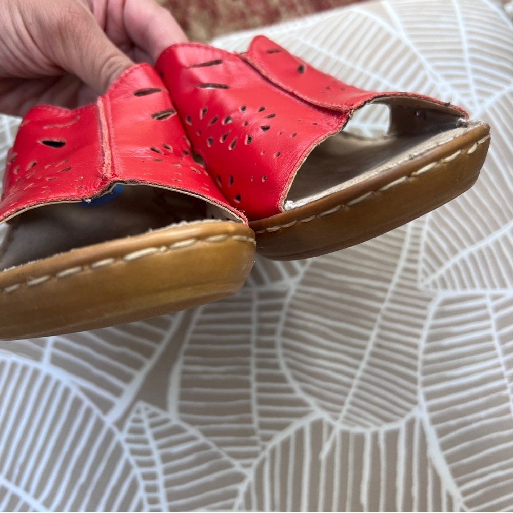 Shoes | Perforated Red Leather Slip On Wedge Sandal Size 7.5 - Picture 3 of 4